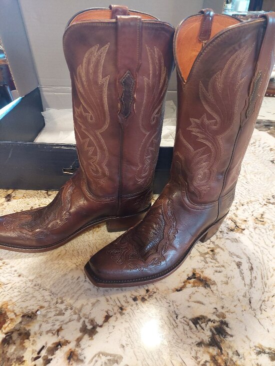 Lucchese Shoes - Lucchese Exotic and Tooled Women's Brown boots like new in box, worn once Sz 10b